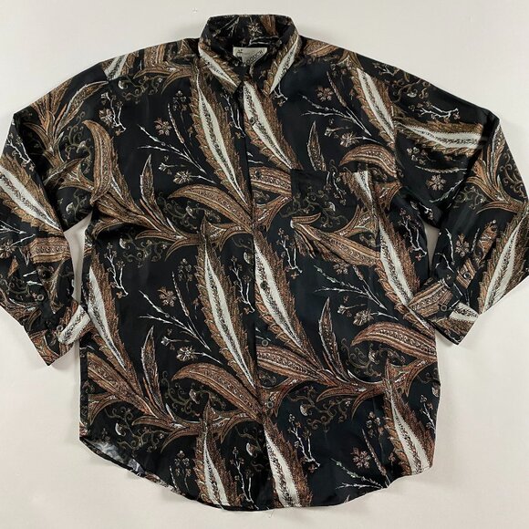 Vintage 90s Goouch Silk Shirt Men's Medium Paisley Abstract Baroque Long Sleeve - Picture 1 of 12